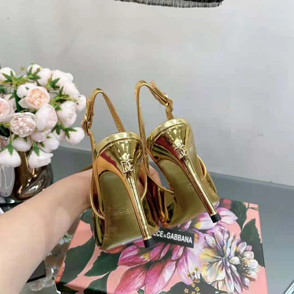 Dolce Gabbana D&G Mujer Zapatos destalonados de piel de becerro con efecto espejo