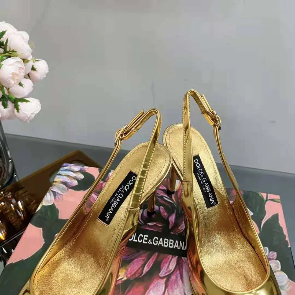 Dolce Gabbana D&G Mujer Zapatos destalonados de piel de becerro con efecto espejo