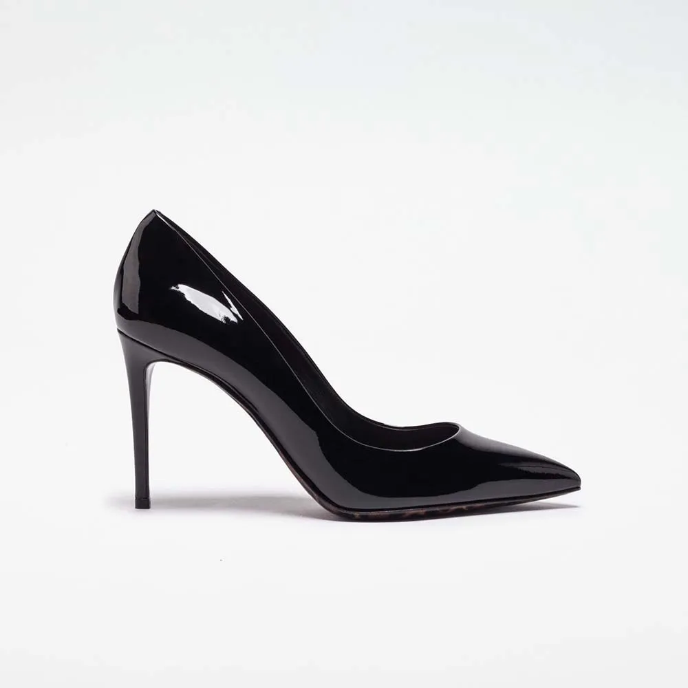 DOLCE GABBANA D&G ZAPATOS MUJER SALóN CHAROL SUELA LEOPARDO ALTURA TACóN 80MMNEGRO