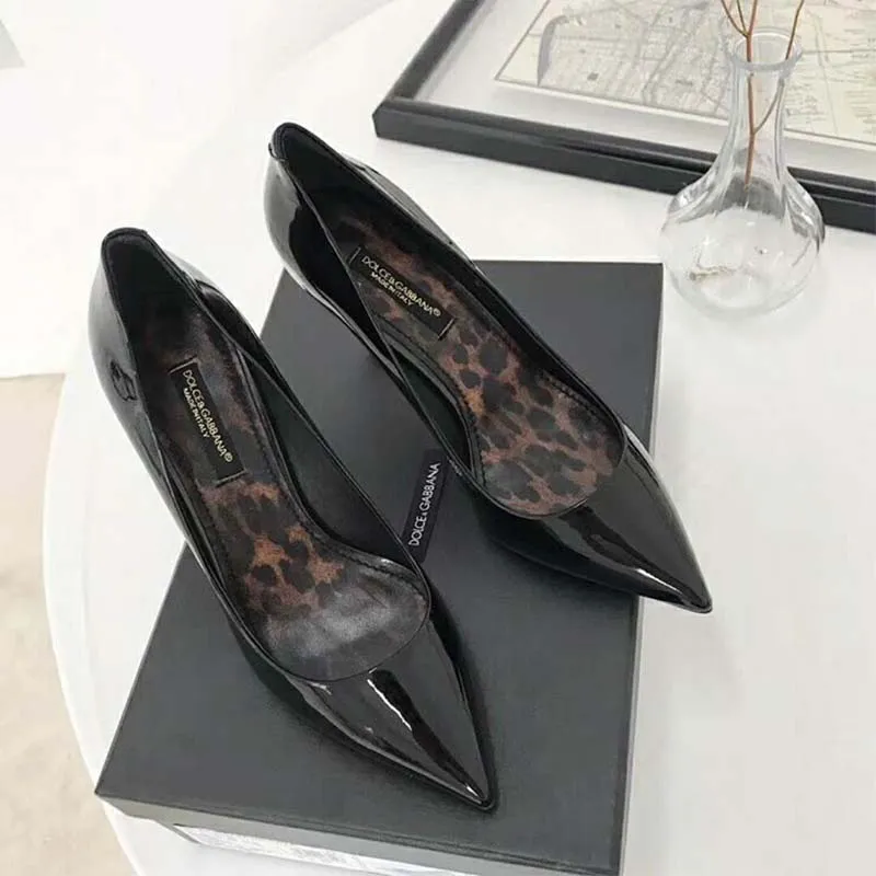 DOLCE GABBANA D&G ZAPATOS MUJER SALóN CHAROL SUELA LEOPARDO ALTURA TACóN 80MMNEGRO