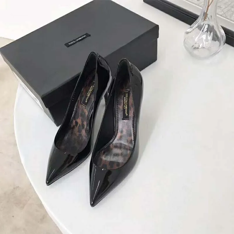 DOLCE GABBANA D&G ZAPATOS MUJER SALóN CHAROL SUELA LEOPARDO ALTURA TACóN 80MMNEGRO