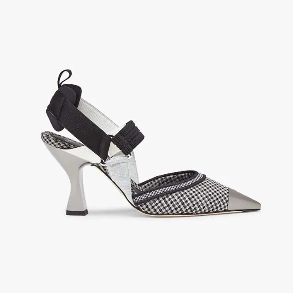 Fendi Mujer Colibru00ec Zapatos Slingback De Tacón Alto En Tejido De Pata De Gallo Negro