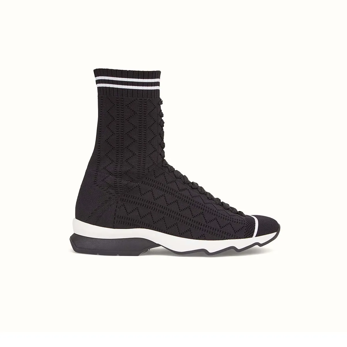 FENDI MUJER ZAPATILLAS DE TELA ZAPATOS CON BORDES ACANALADOSNEGRO
