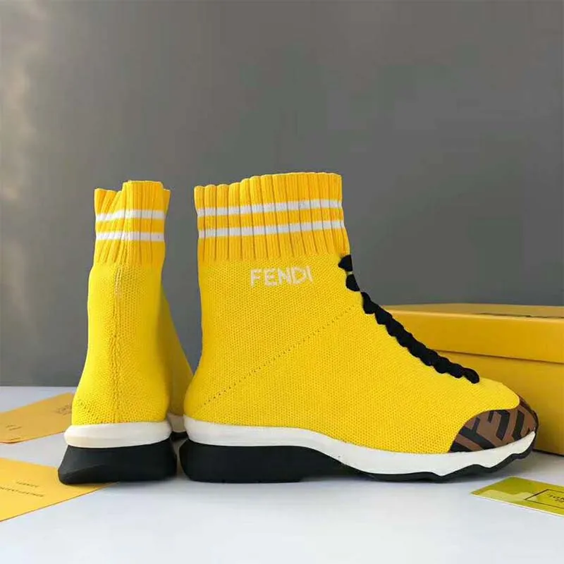 FENDI ZAPATOS DE MUJER BOTAS DEPORTIVAS DE TELA PáLIDAAMARILLO