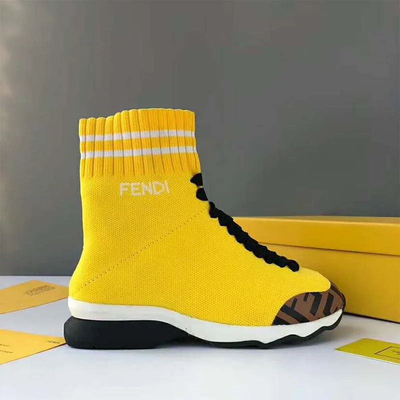 FENDI ZAPATOS DE MUJER BOTAS DEPORTIVAS DE TELA PáLIDAAMARILLO