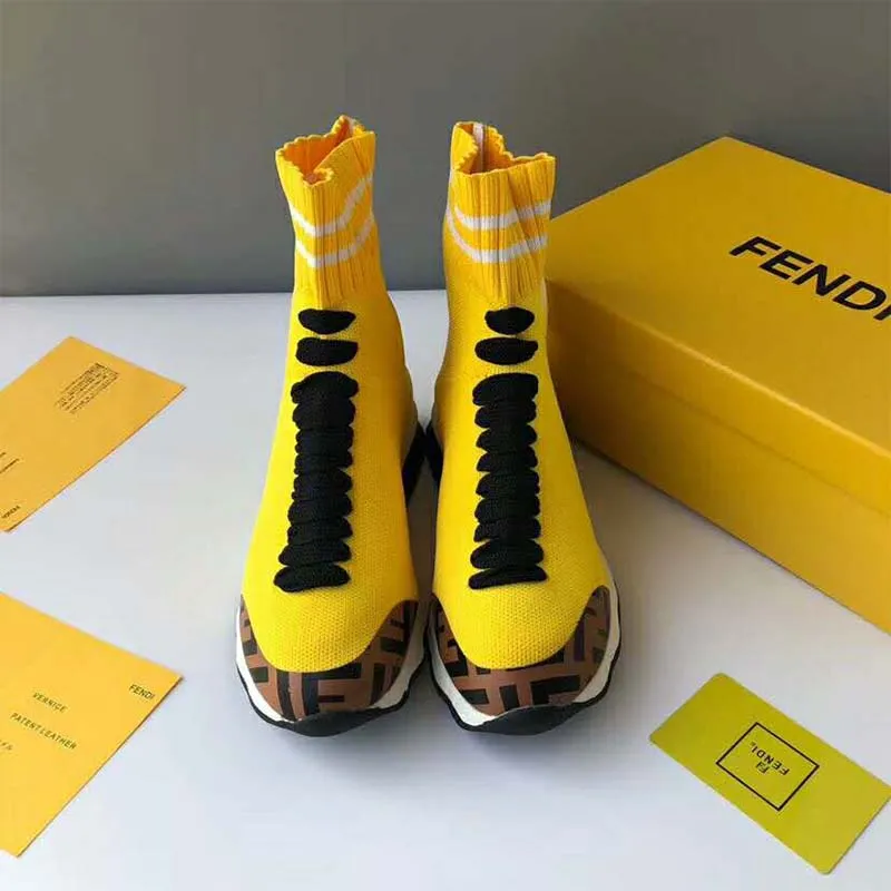 FENDI ZAPATOS DE MUJER BOTAS DEPORTIVAS DE TELA PáLIDAAMARILLO