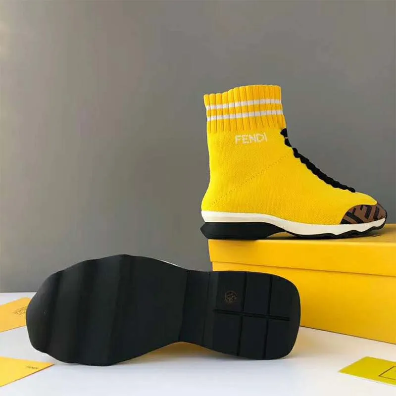 FENDI ZAPATOS DE MUJER BOTAS DEPORTIVAS DE TELA PáLIDAAMARILLO