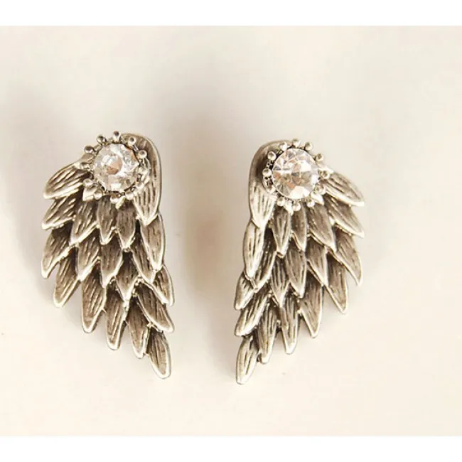 Graceful Feather Angel Wings Rhinestone Earrings 