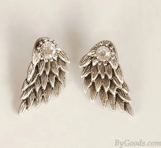 Graceful Feather Angel Wings Rhinestone Earrings 