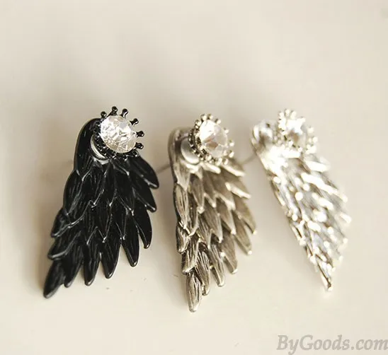 Graceful Feather Angel Wings Rhinestone Earrings 