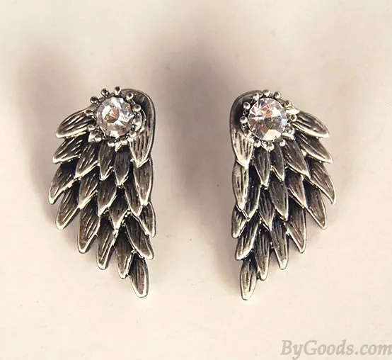 Graceful Feather Angel Wings Rhinestone Earrings 