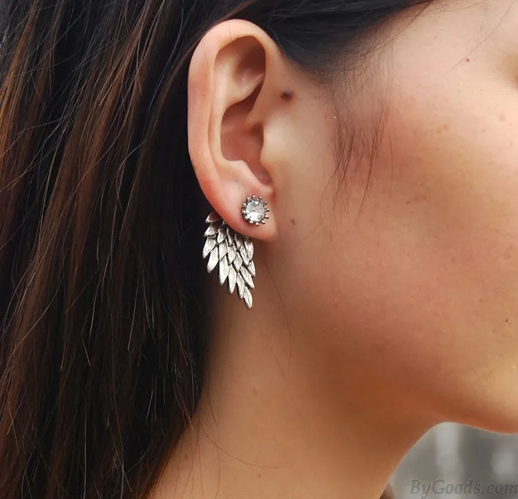 Graceful Feather Angel Wings Rhinestone Earrings 