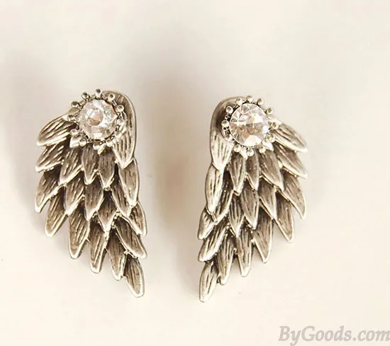 Graceful Feather Angel Wings Rhinestone Earrings 