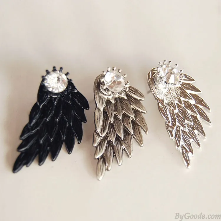 Graceful Feather Angel Wings Rhinestone Earrings 