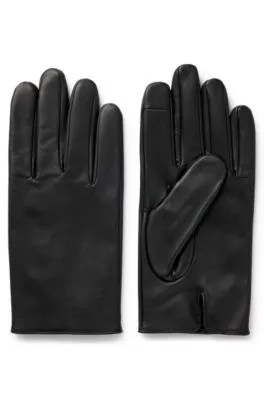 Guantes de piel granulada con forro integral y logo grabado a láser