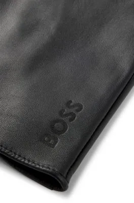 Guantes de piel granulada con forro integral y logo grabado a láser
