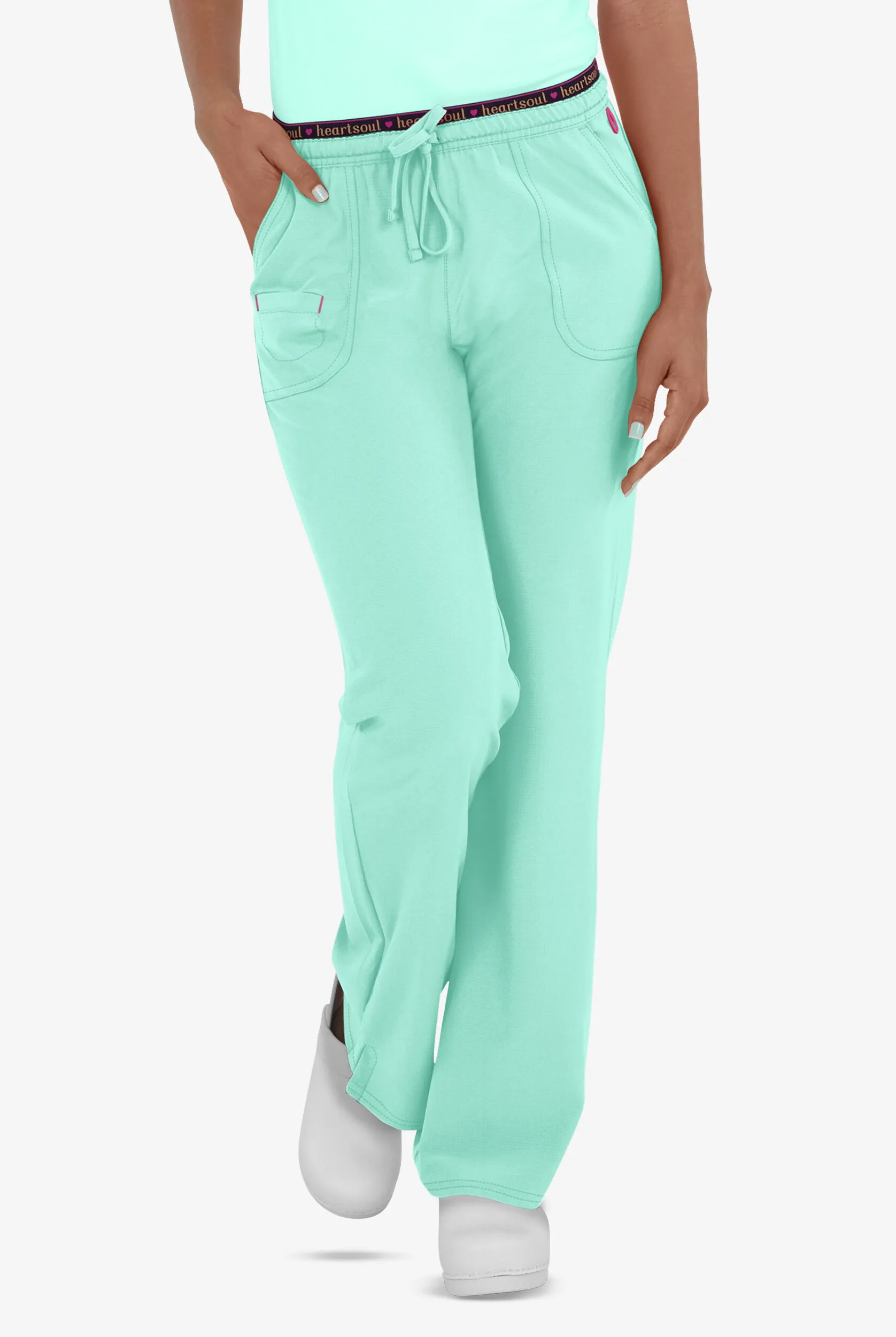 HEARTSOUL BREAK ON THROUGH WOMEN'S 4POCKET HEART BREAKER LOWRISE DRAWSTRING STRETCH SCRUB PANTS