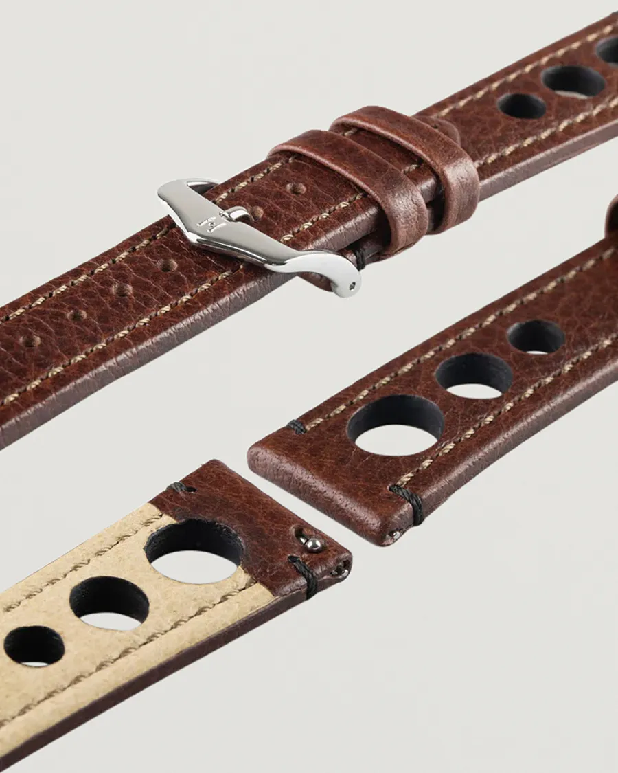 HIRSCH Rally Natural Leather Racing Watch Strap Brown