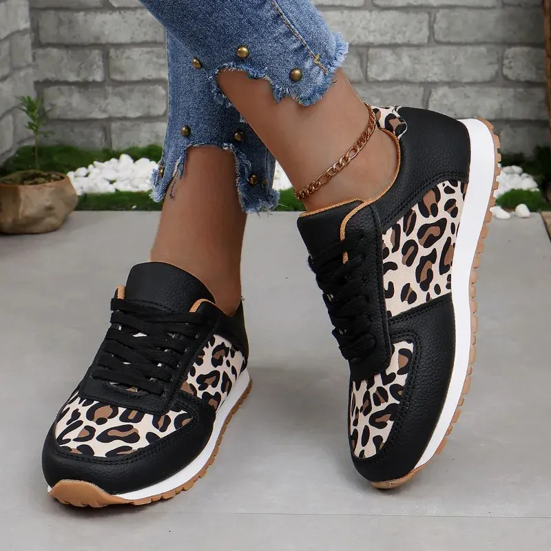 Hot Selling Leopard Women's Sports Shoes, Ligera Vulcanizado cómodo Lace suave Azlados para mujeres, zapatos deportivos al 