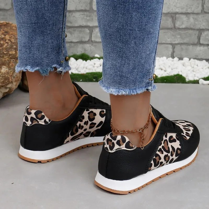 Hot Selling Leopard Women's Sports Shoes, Ligera Vulcanizado cómodo Lace suave Azlados para mujeres, zapatos deportivos al 