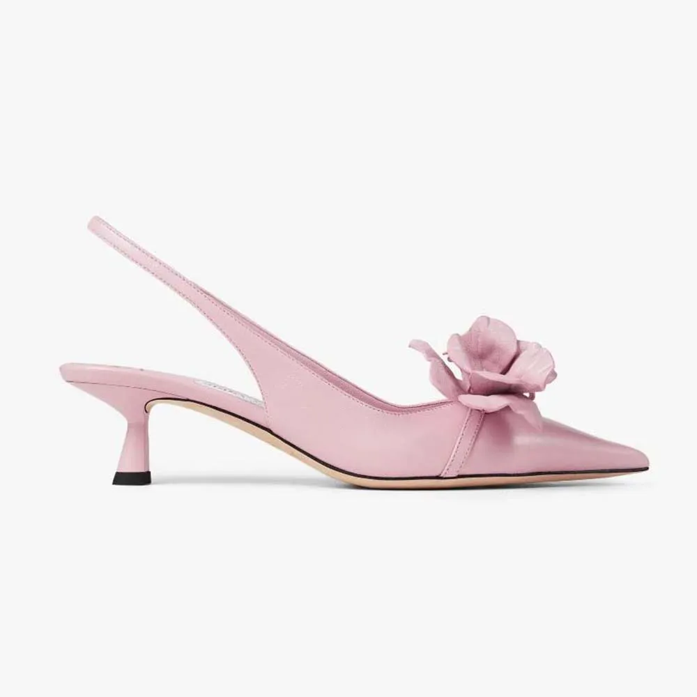 Jimmy Choo Mujer Amita Flowers 45 Zapatos De Salón De Sling Back En Piel Napa Rosa Con Flores