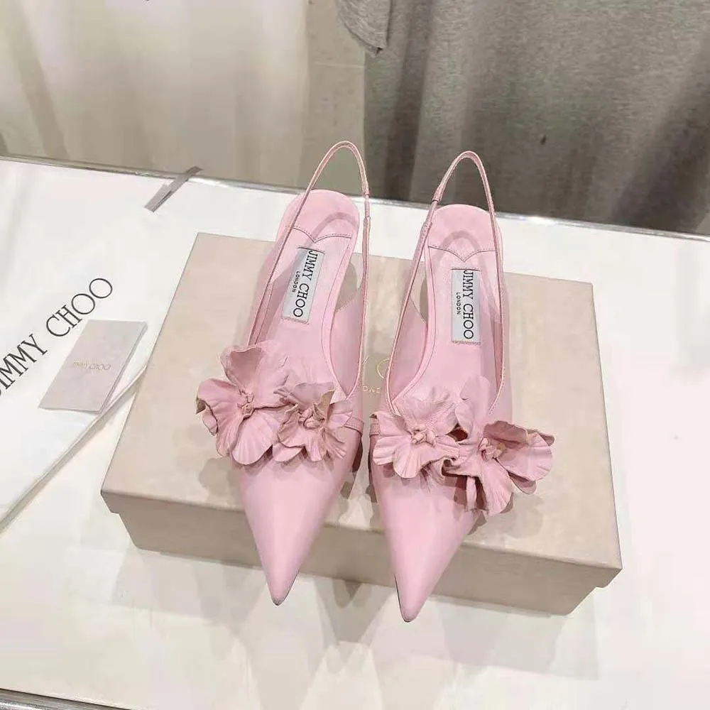 Jimmy Choo Mujer Amita Flowers 45 Zapatos De Salón De Sling Back En Piel Napa Rosa Con Flores
