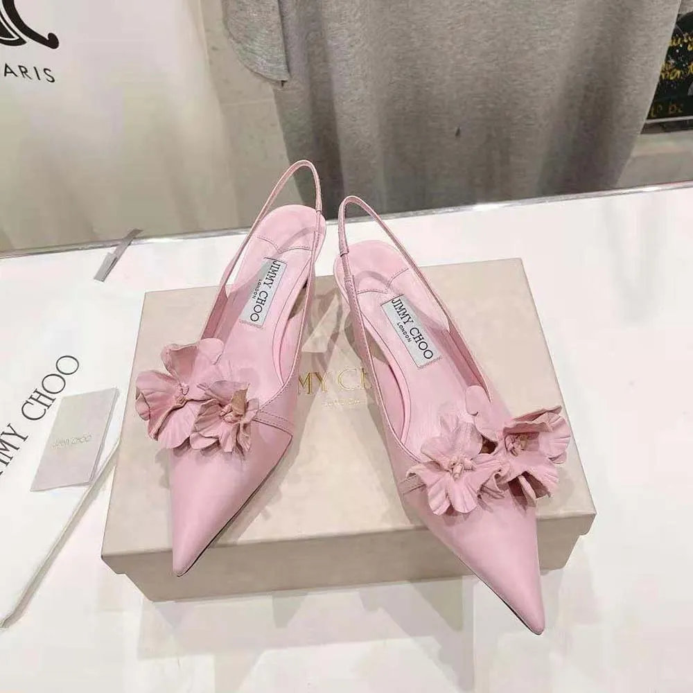 Jimmy Choo Mujer Amita Flowers 45 Zapatos De Salón De Sling Back En Piel Napa Rosa Con Flores
