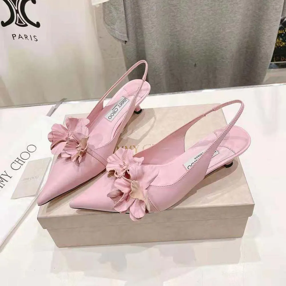 Jimmy Choo Mujer Amita Flowers 45 Zapatos De Salón De Sling Back En Piel Napa Rosa Con Flores