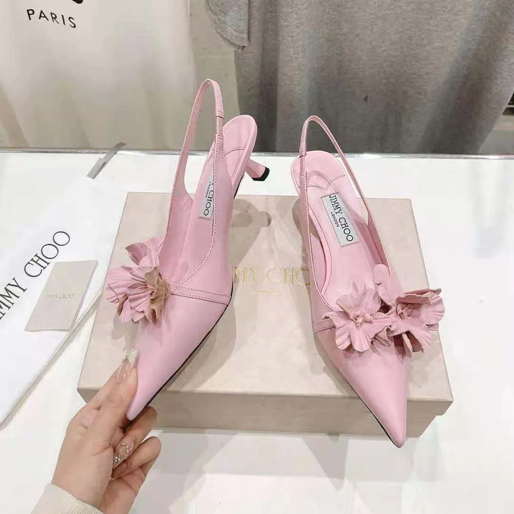 Jimmy Choo Mujer Amita Flowers 45 Zapatos De Salón De Sling Back En Piel Napa Rosa Con Flores