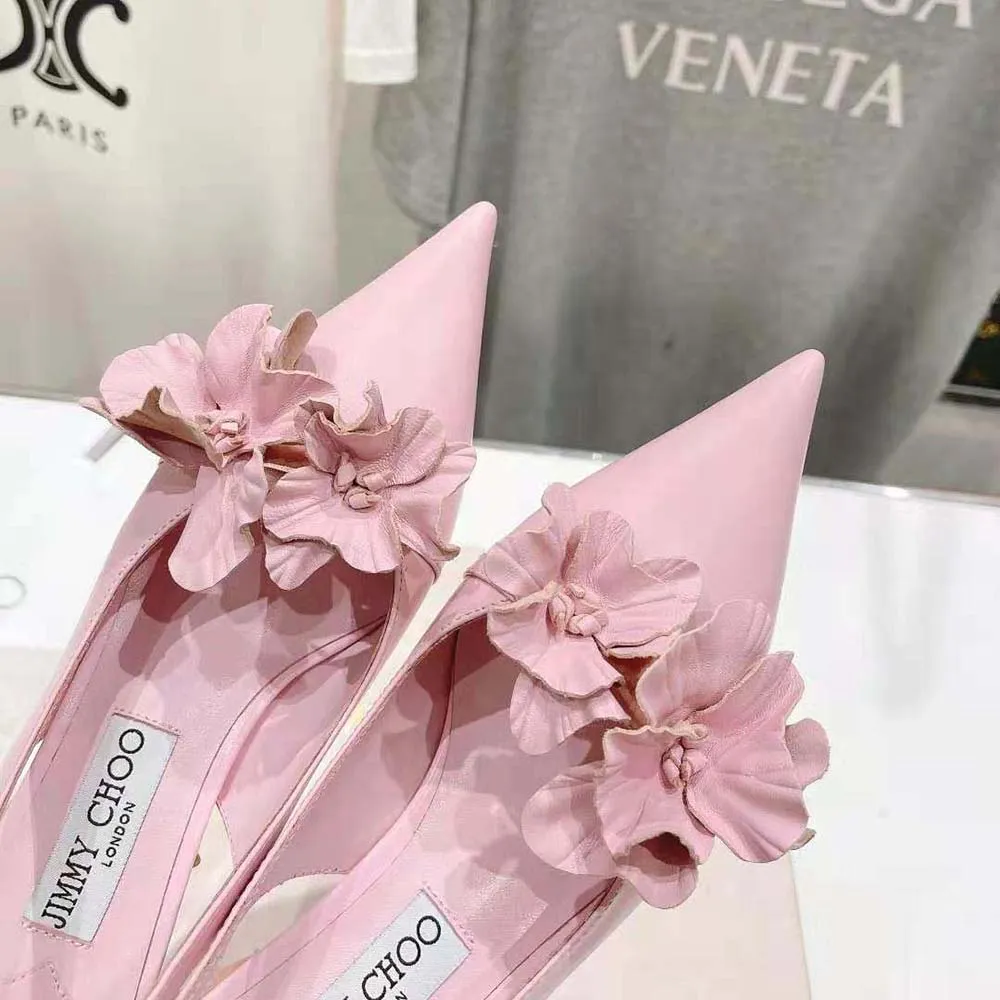Jimmy Choo Mujer Amita Flowers 45 Zapatos De Salón De Sling Back En Piel Napa Rosa Con Flores