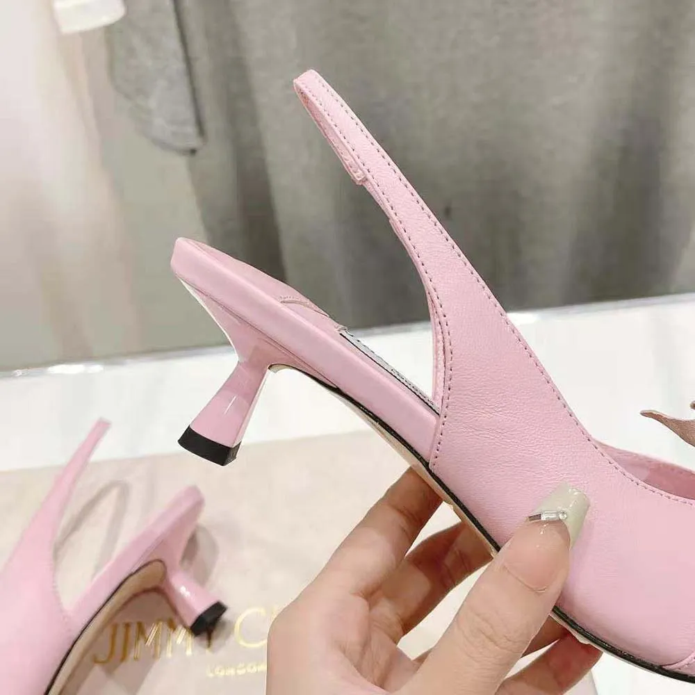 Jimmy Choo Mujer Amita Flowers 45 Zapatos De Salón De Sling Back En Piel Napa Rosa Con Flores