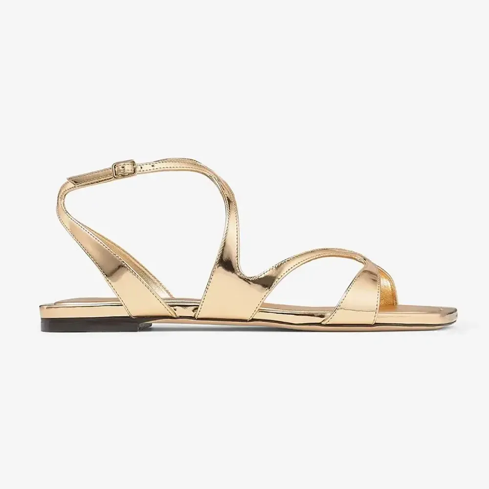 Jimmy Choo Mujer Ayla Flat Zapatos Planos De Cuero Metálico Dorado AYLAFLATQUI