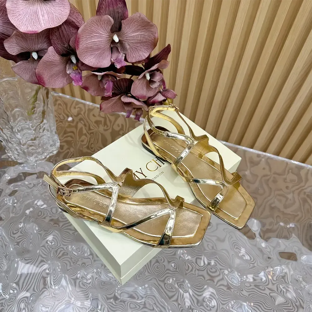 Jimmy Choo Mujer Ayla Flat Zapatos Planos De Cuero Metálico Dorado AYLAFLATQUI