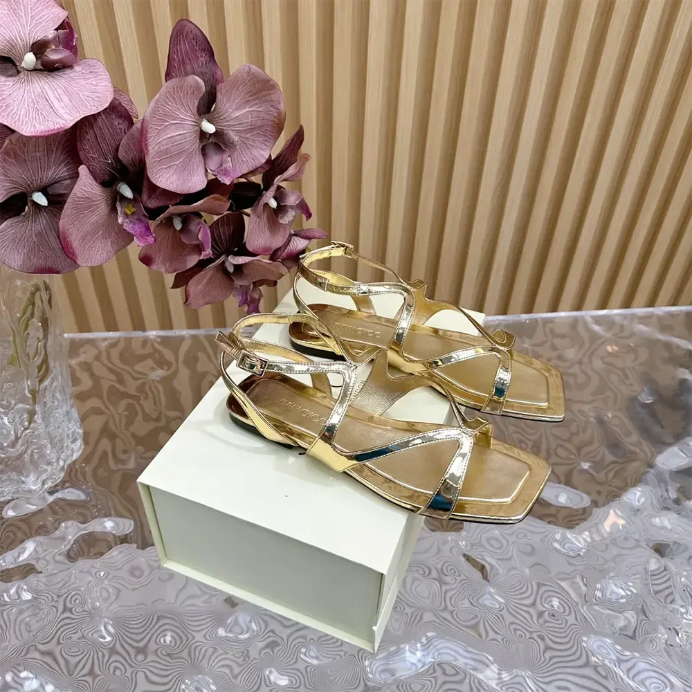 Jimmy Choo Mujer Ayla Flat Zapatos Planos De Cuero Metálico Dorado AYLAFLATQUI