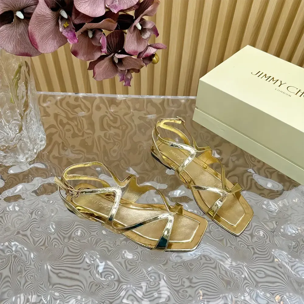 Jimmy Choo Mujer Ayla Flat Zapatos Planos De Cuero Metálico Dorado AYLAFLATQUI
