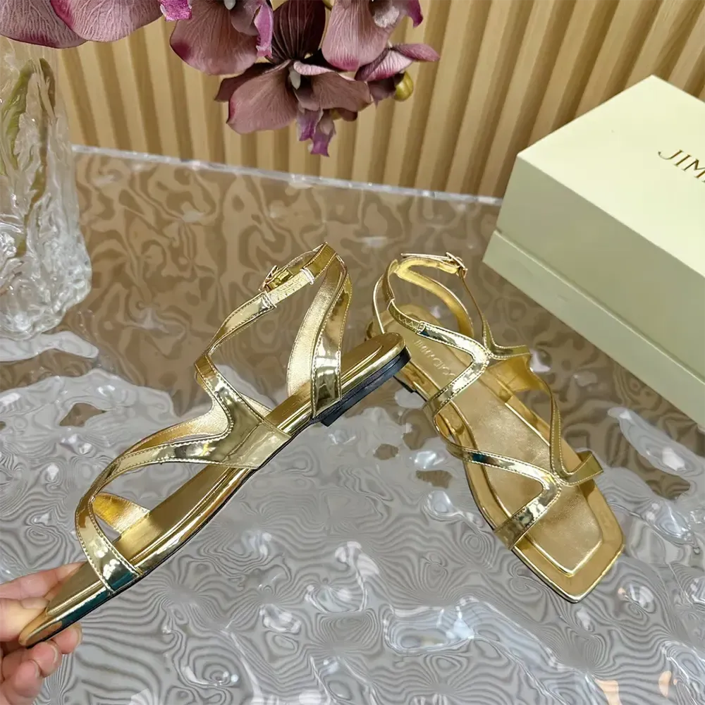 Jimmy Choo Mujer Ayla Flat Zapatos Planos De Cuero Metálico Dorado AYLAFLATQUI