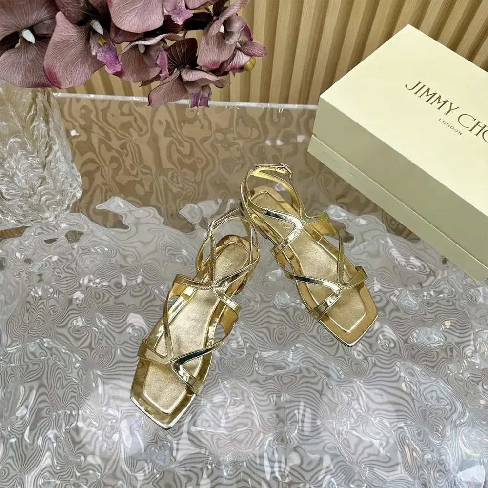 Jimmy Choo Mujer Ayla Flat Zapatos Planos De Cuero Metálico Dorado AYLAFLATQUI