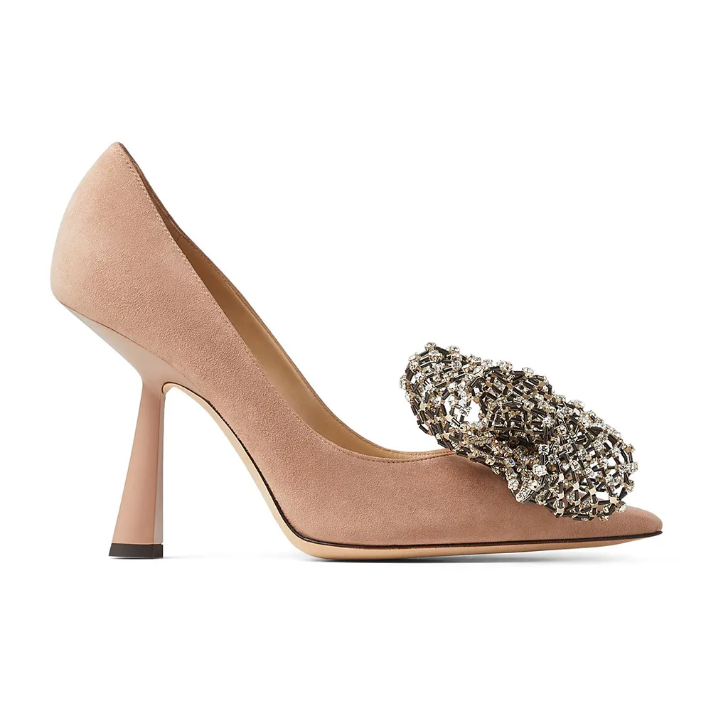 Jimmy Choo Mujer Seka 100 Ballet Zapatos De Tacón De Gamuza Rosa Con Cierre De Lazo De Cristal