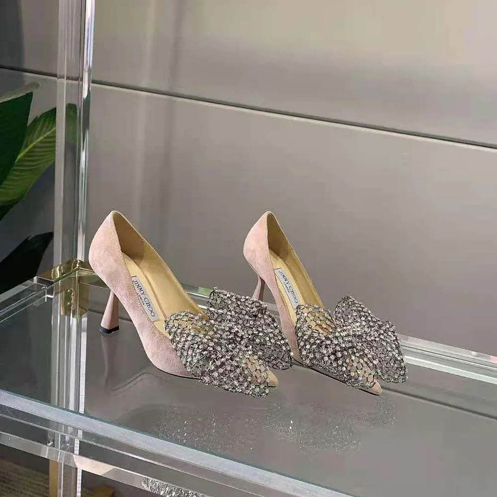 Jimmy Choo Mujer Seka 100 Ballet Zapatos De Tacón De Gamuza Rosa Con Cierre De Lazo De Cristal