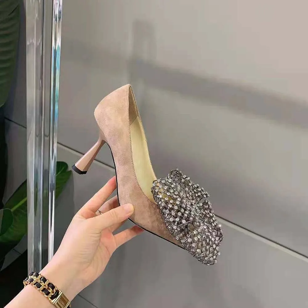 Jimmy Choo Mujer Seka 100 Ballet Zapatos De Tacón De Gamuza Rosa Con Cierre De Lazo De Cristal