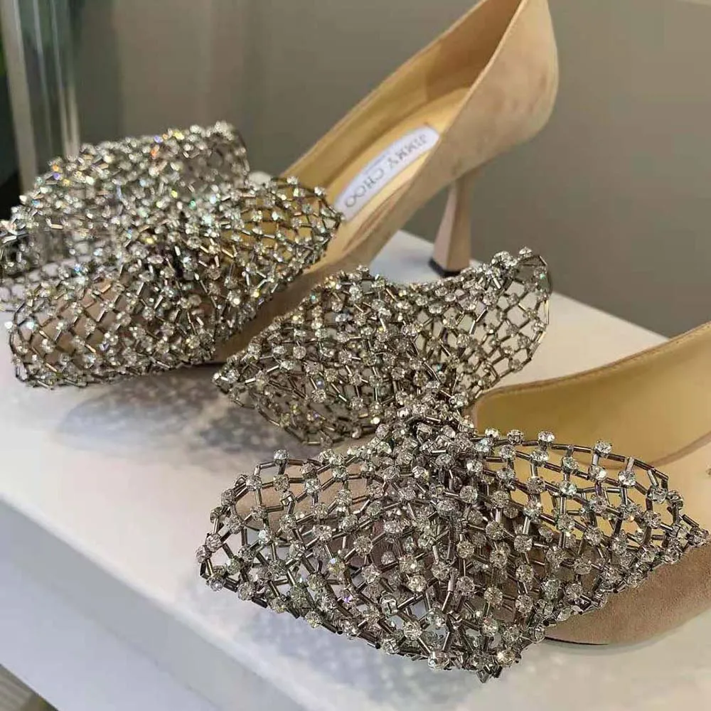 Jimmy Choo Mujer Seka 100 Ballet Zapatos De Tacón De Gamuza Rosa Con Cierre De Lazo De Cristal