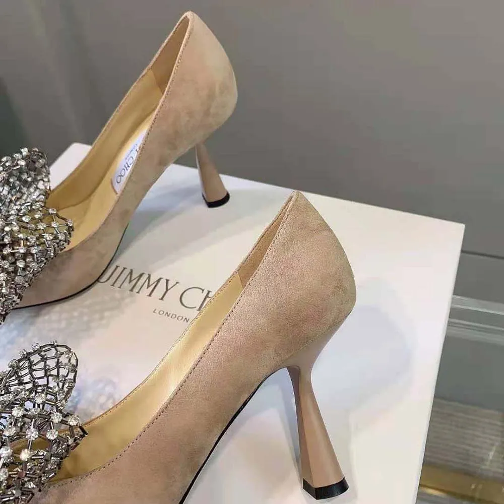 Jimmy Choo Mujer Seka 100 Ballet Zapatos De Tacón De Gamuza Rosa Con Cierre De Lazo De Cristal