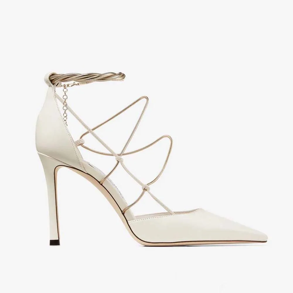 Jimmy Choo Zapatos de salón Olesia 95 Latte Nappa con cadenas doradas para mujer