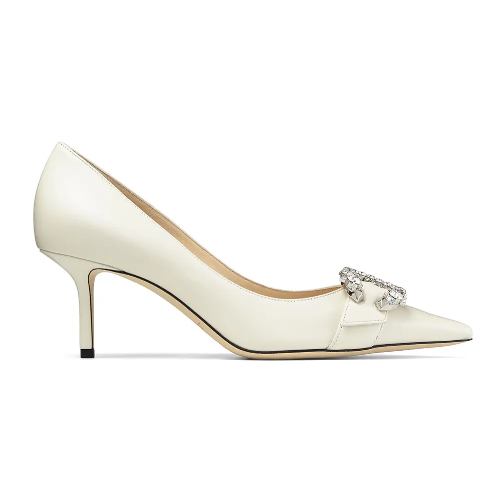 Jimmy Choo Zapatos de tacón Saresa 65 Latte de piel de napa con adornos de cristal para mujer