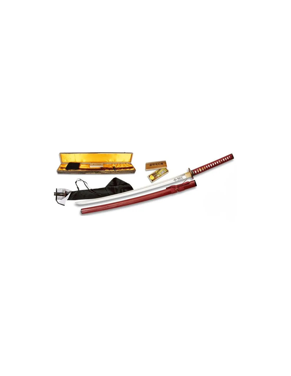 Katana acero carbono+funda+caja+2 tsubas+kit limpieza