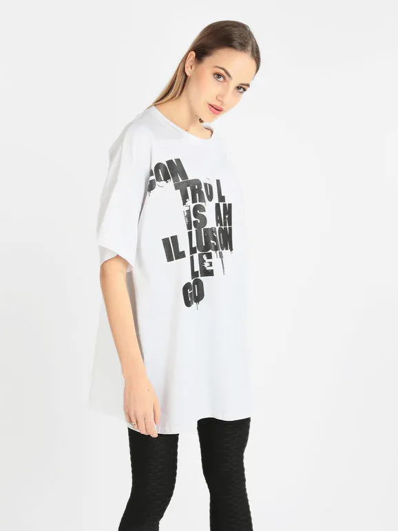 Made In Italy Camiseta de mujer maxi con texto