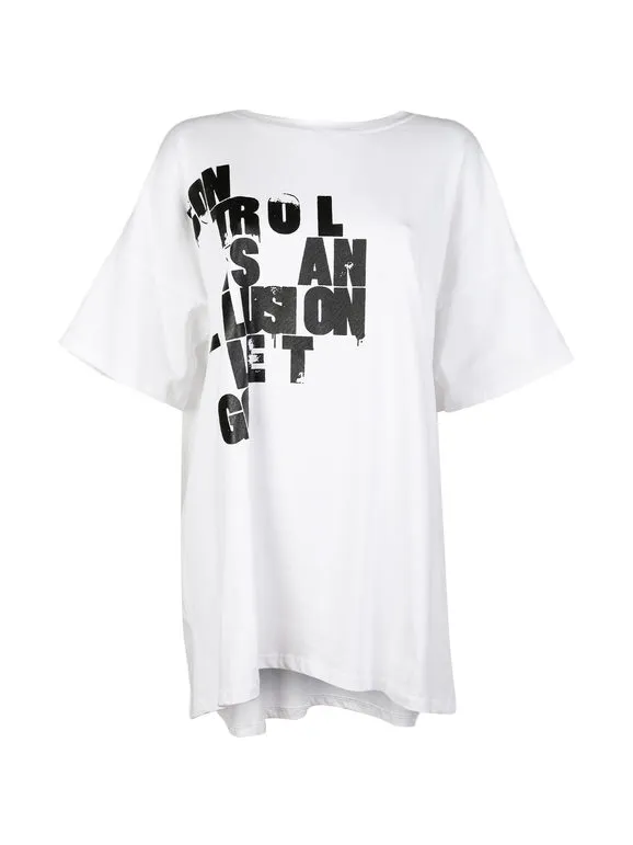 Made In Italy Camiseta de mujer maxi con texto