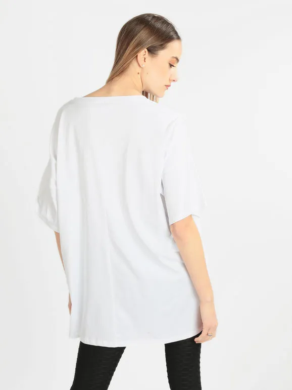 Made In Italy Camiseta de mujer maxi con texto