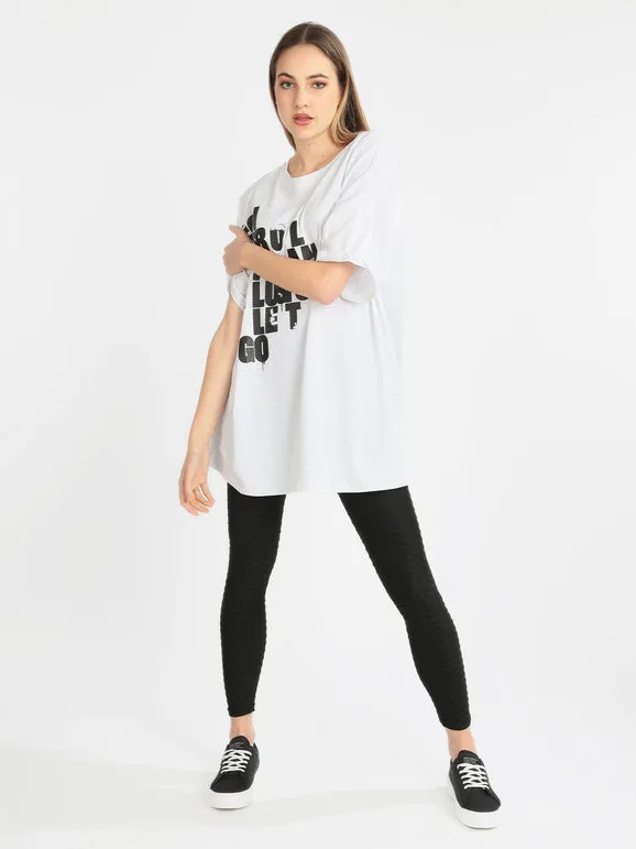 Made In Italy Camiseta de mujer maxi con texto