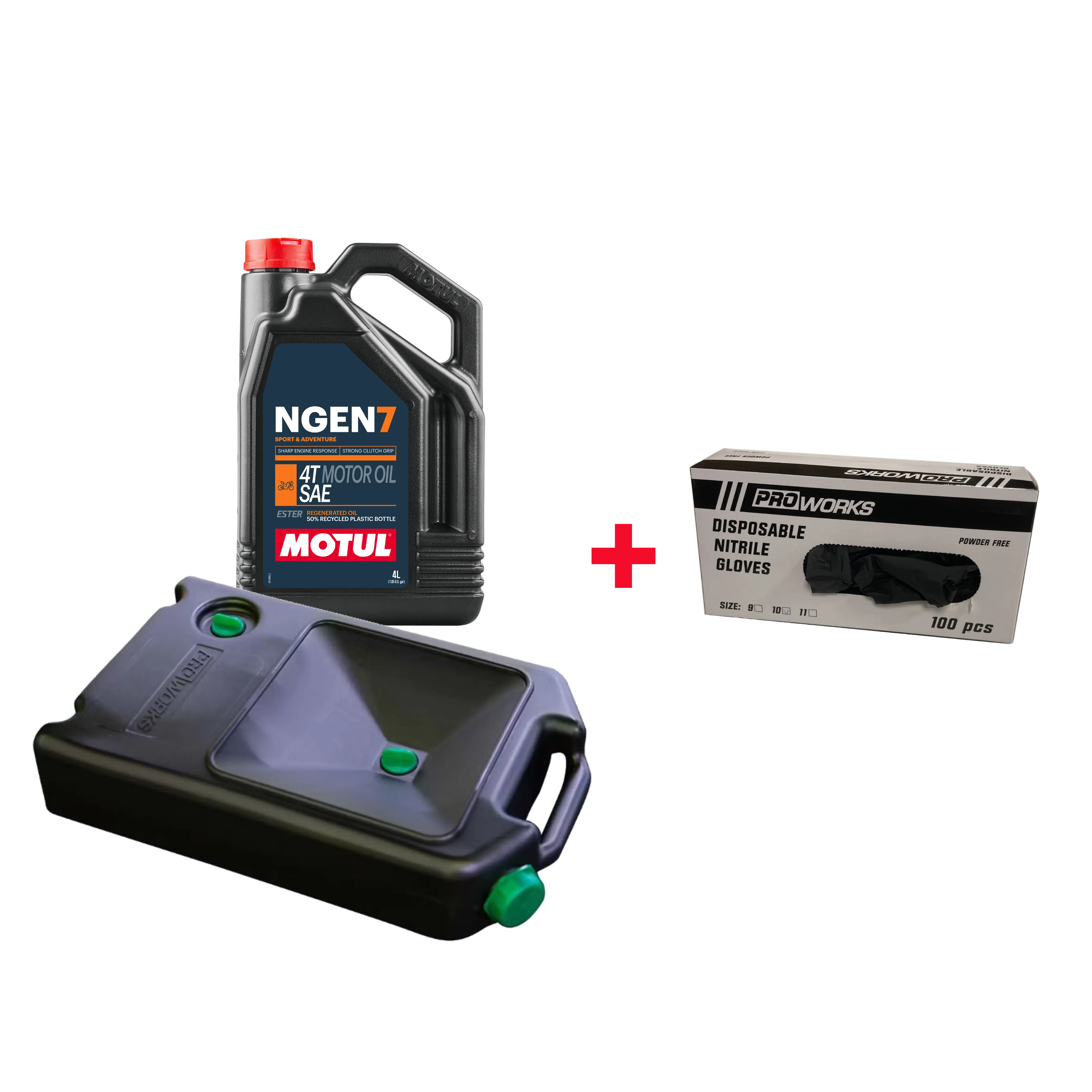 Motul NGEN7 4T 4L + Lata Residuos de Aceite Proworks + 100 guantes de nitrilo Proworks GRATIS